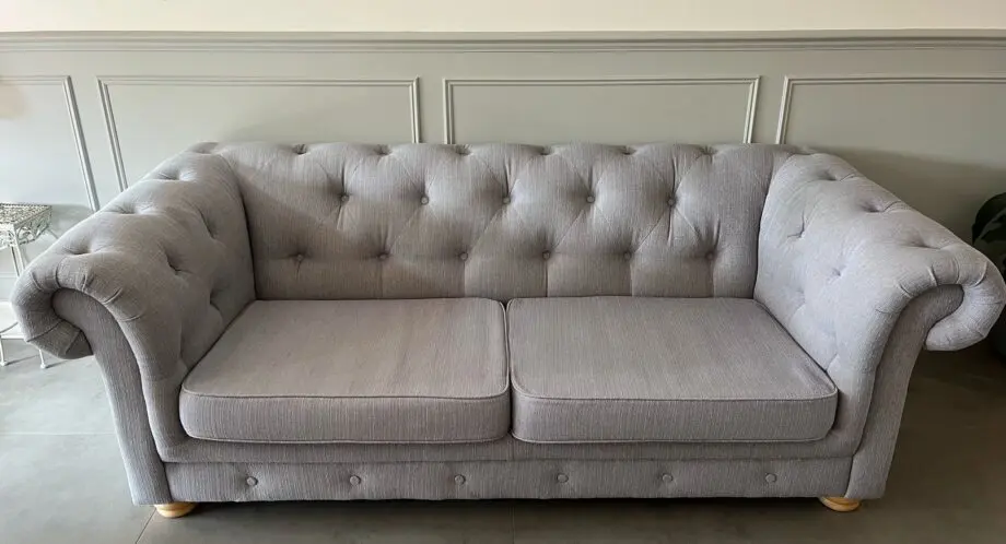 DFS Belair Chesterfield Sofa & Footstool (Cotswald Grey)