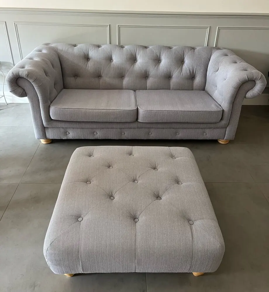 DFS Belair Chesterfield Sofa & Footstool (Cotswald Grey)