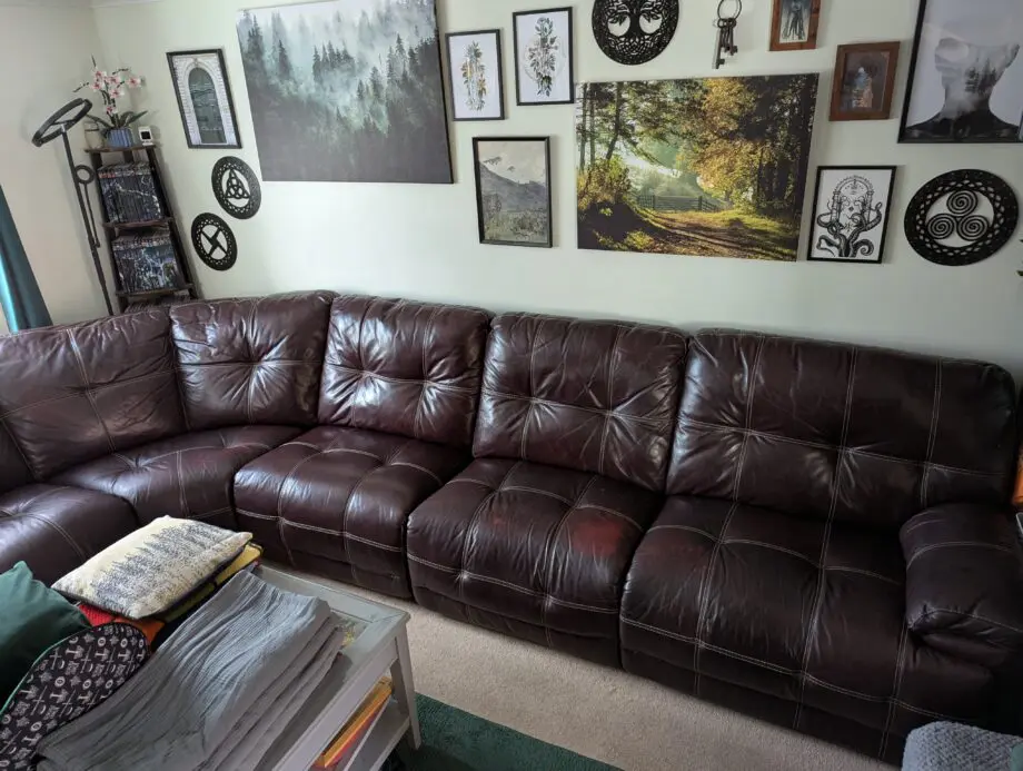 DFS Brown Leather Modular Corner Sofa With Reclining End Units