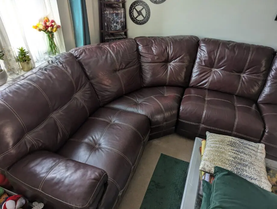 DFS Brown Leather Modular Corner Sofa With Reclining End Units