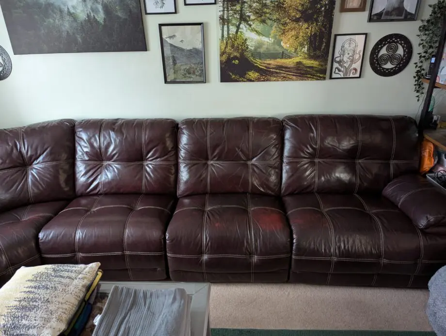 DFS Brown Leather Modular Corner Sofa With Reclining End Units