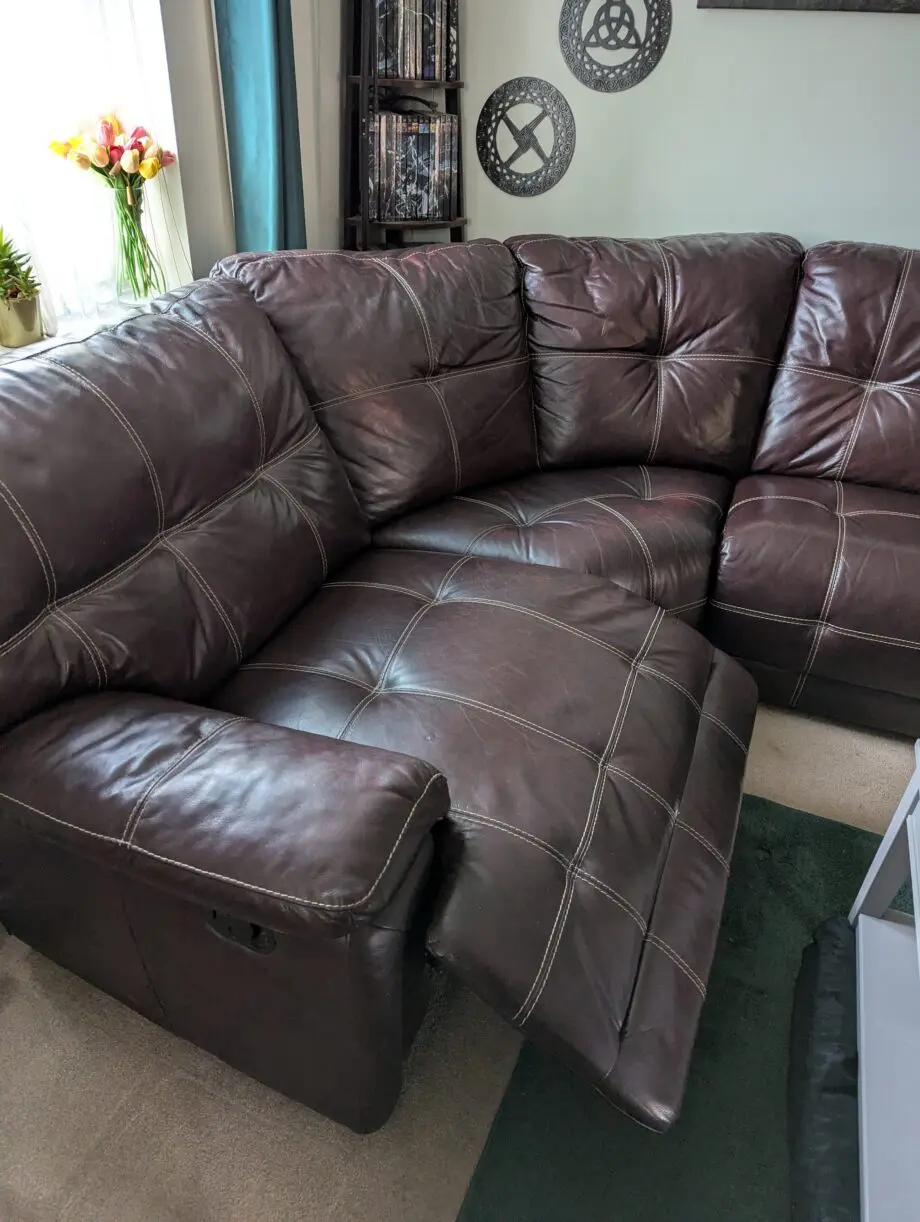 DFS Brown Leather Modular Corner Sofa With Reclining End Units