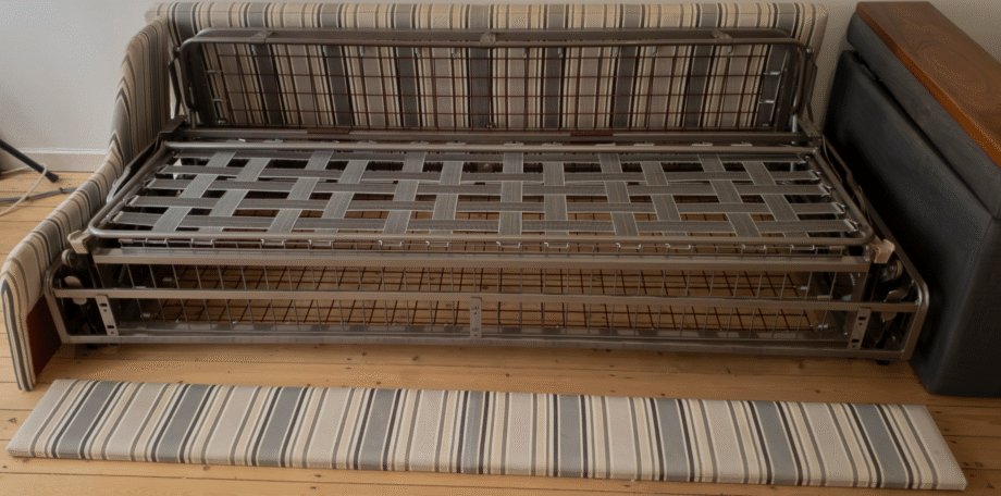 Furl - Play - Sofa Bed - 4 Seater - Everyday Use -Charcoal Grey - Walnut top section over storage arm rest section.