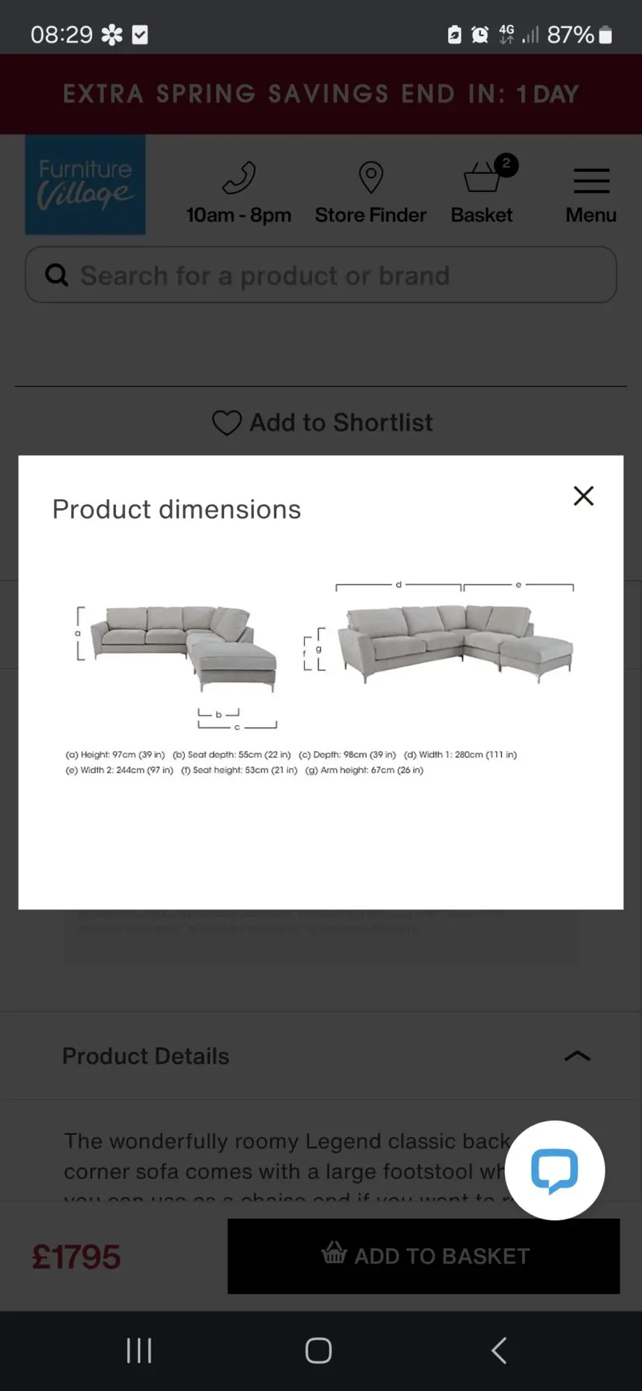 Legend Classic Back Fabric Corner Sofa