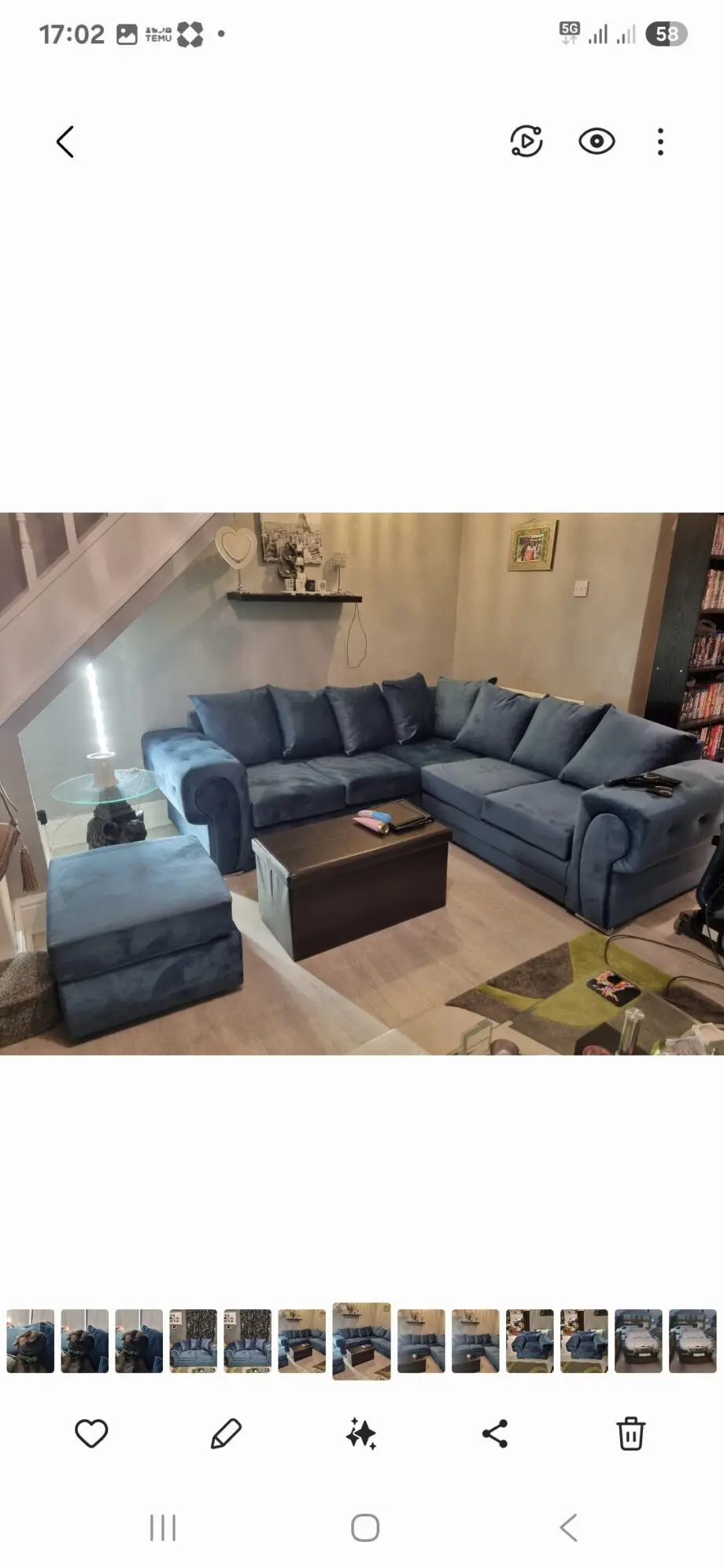 Teal corner sofa