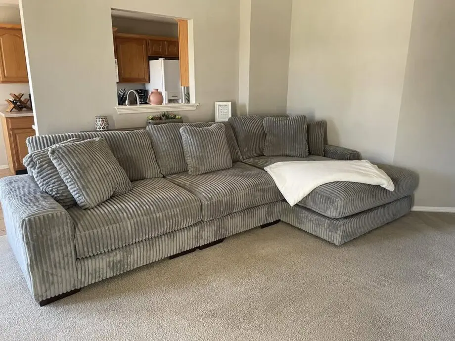 Grey Teddy Cord Fabric Corner Sofa For Sale With Free Home Delivery