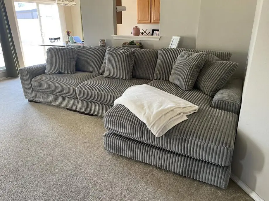 Grey Teddy Cord Fabric Corner Sofa For Sale With Free Home Delivery