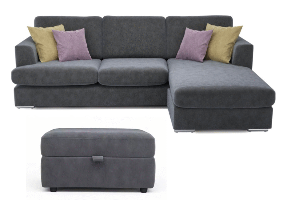 DFS Freya Sofa 4 Seater Graphite Linen + Footstool, Reversible Lounger