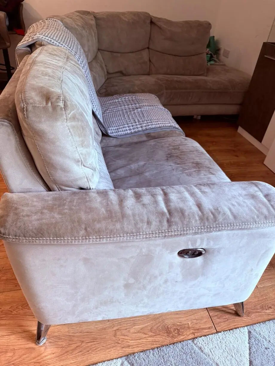 Sofology Palmer Corner Sofa Power Recliner Grey Suede– Needs Deep Clean