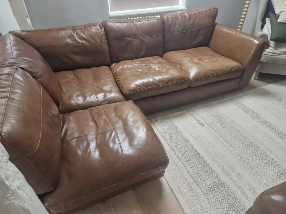 Brown Leather Furniture Village Sofa & Footstool