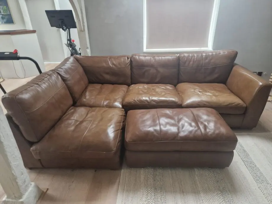 Brown Leather Furniture Village Sofa & Footstool