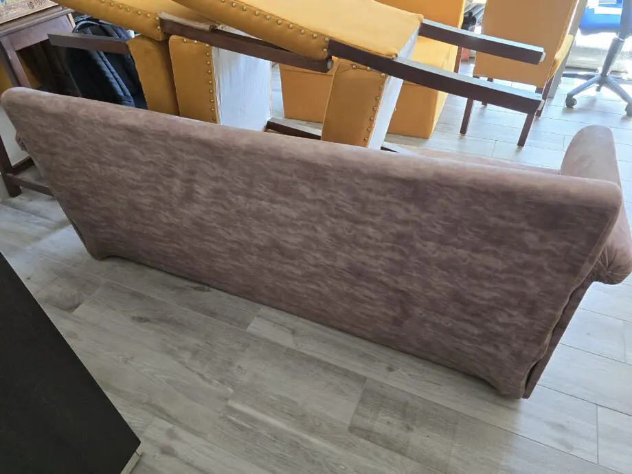 3-Seater Sofa, Beige Colour. Few scuff marks and nail-heads visible on the sides, due to extra reinforcement done.
