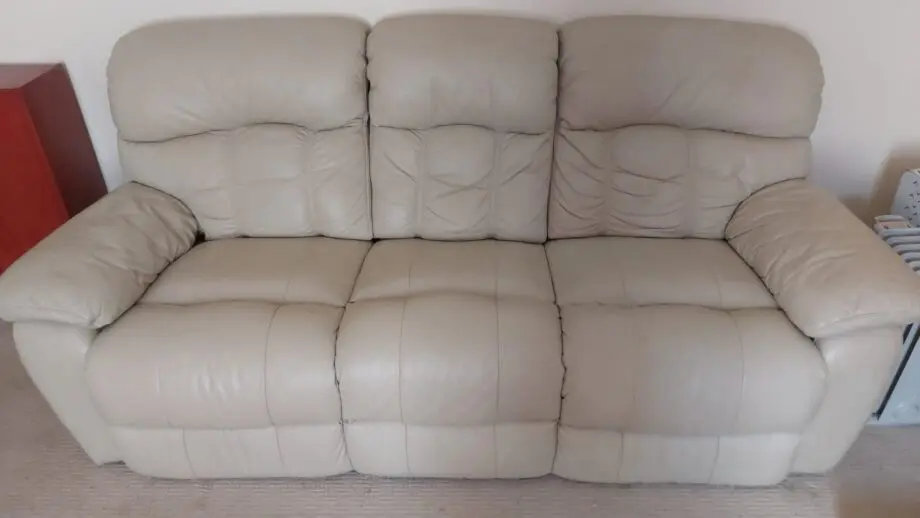 Leather, 3 seater cream recliner sofa