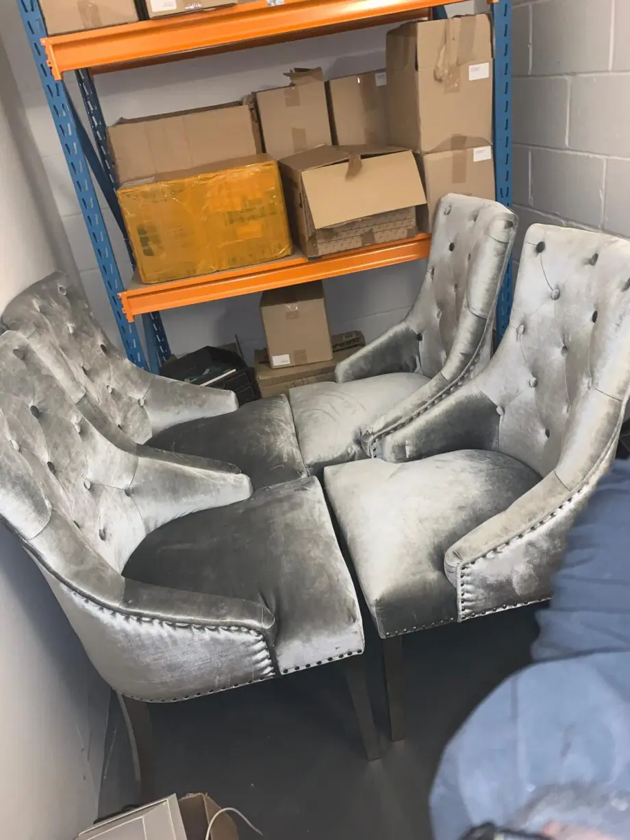 Crushed velvet grey chairs