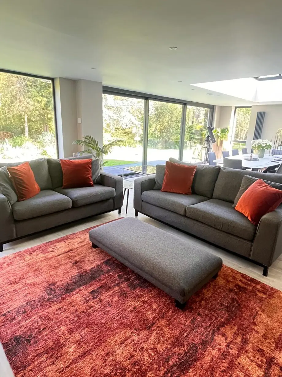 Next Charcoal Grey woven modern square style sofa and footstool set