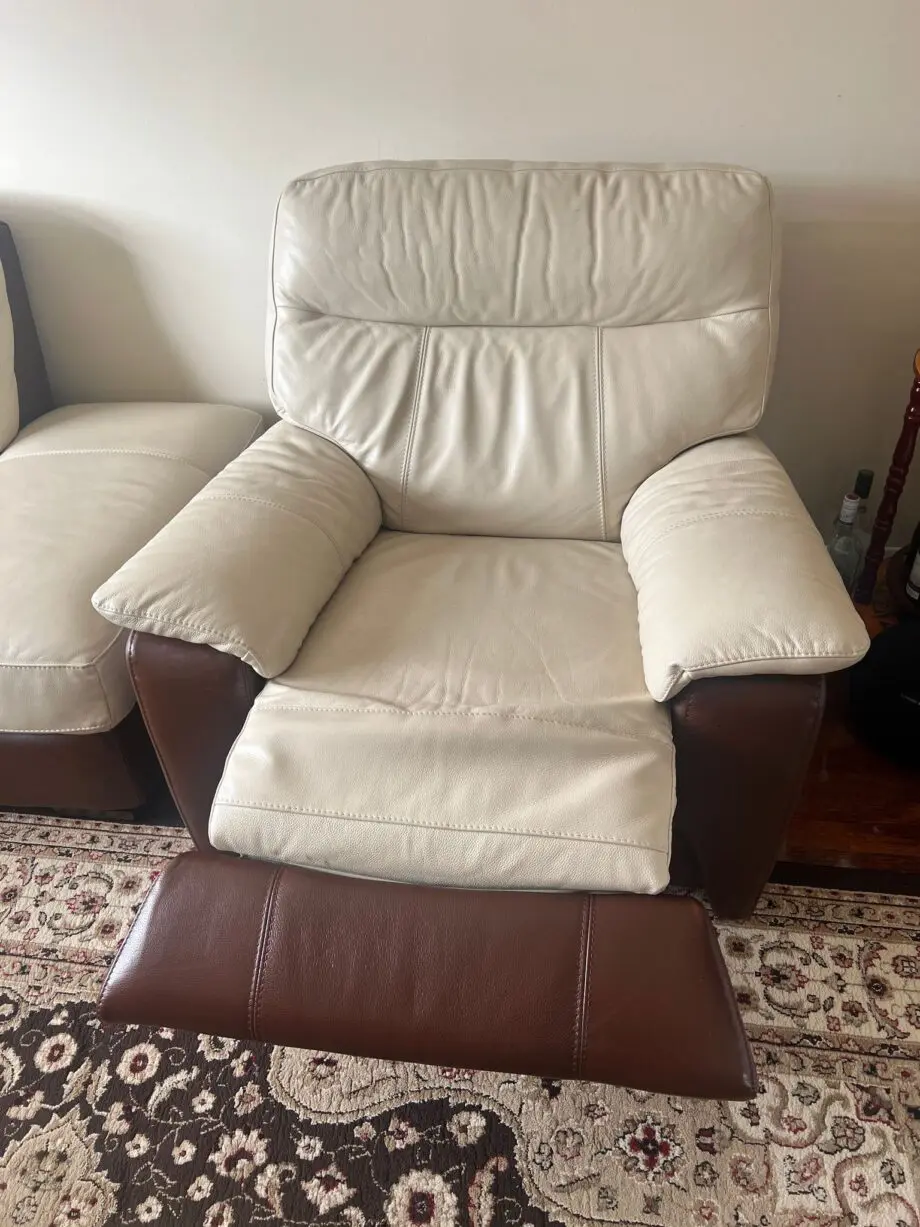 Luxurious DFS sofa & Power Recliner chair Set & marble and wood coffee table