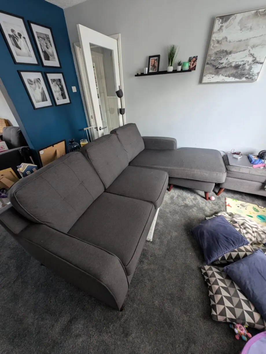 DFS Charcoal Corner Sofa with Armchair and Footstool