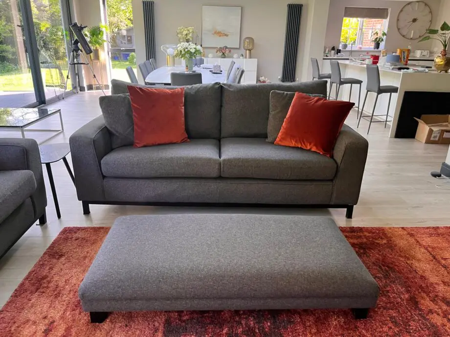 Next Charcoal Grey woven modern square style sofa and footstool set