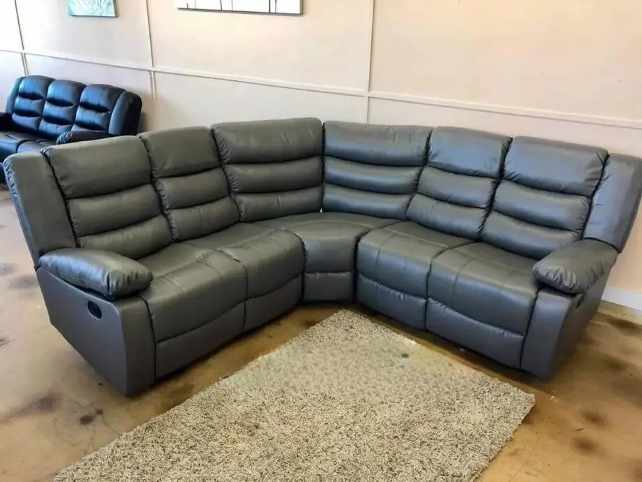 Grey Leather | Corner Recliner Sofa With Cupholders | FREE DELIVERY