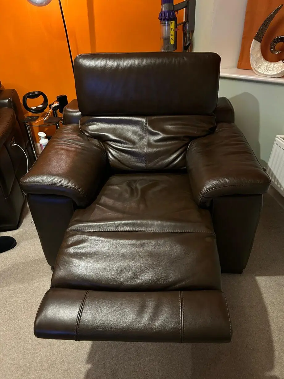 Sofology Laurence Dark Brown Leather Armchair With Power Recliner & USB Charger