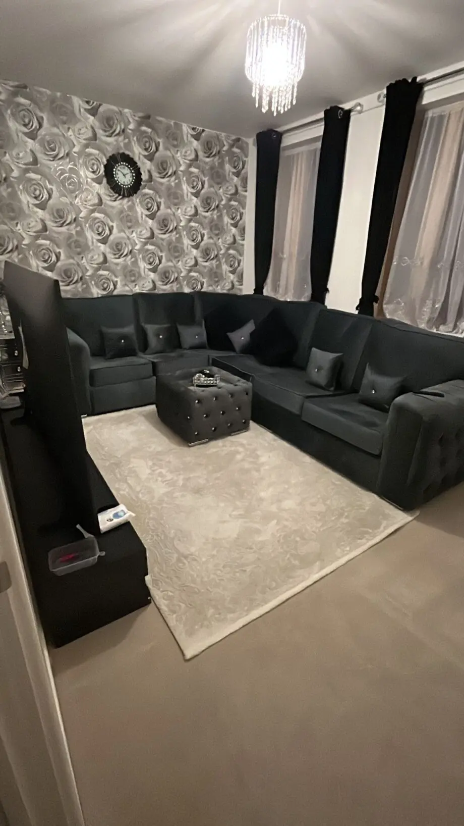 Grey suede sofa