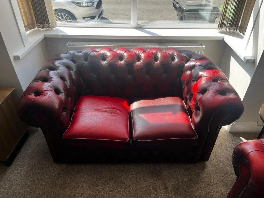 2 and 3 seater Chesterfield sofas in red leather
