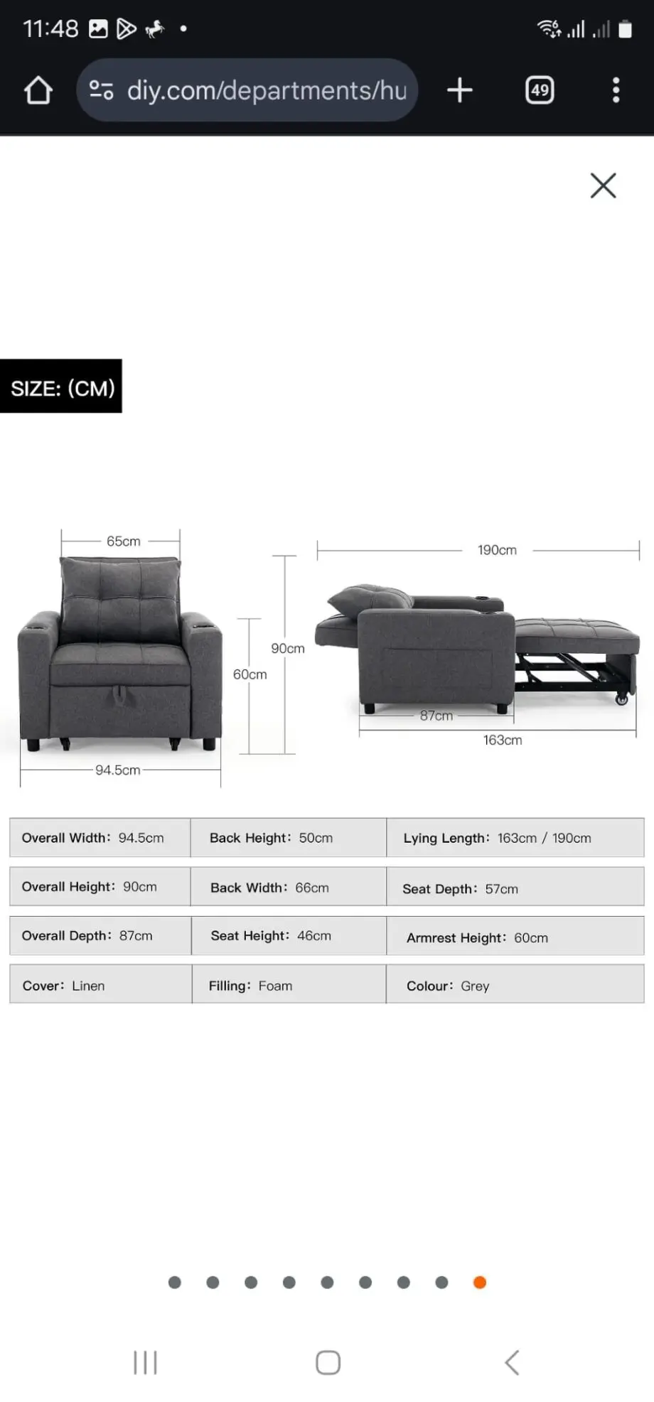 New in box Hudson 1 seater sofabed (from D.F.S) gray in color