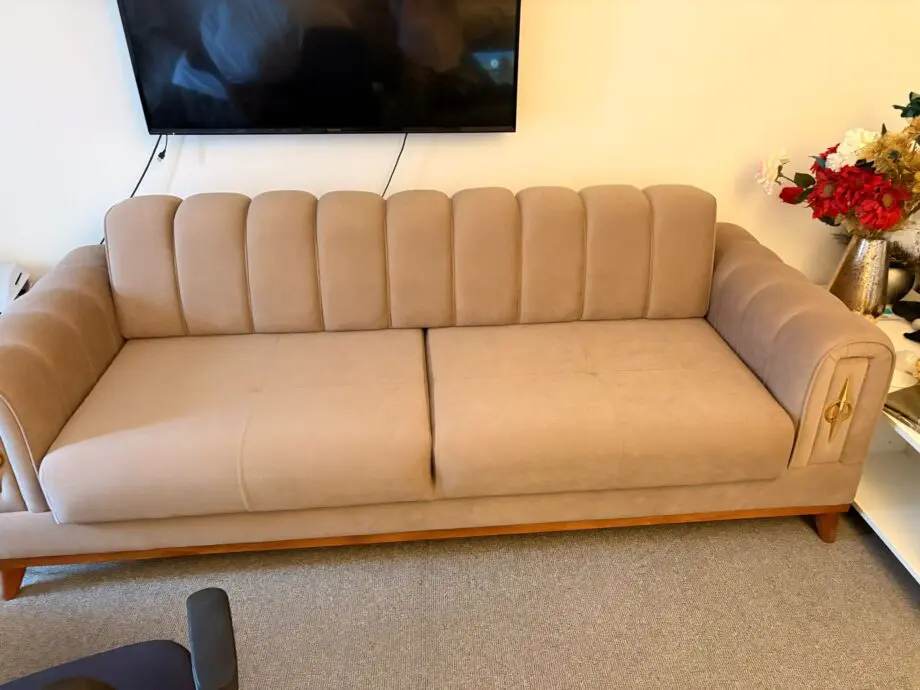 Beige Sofabed 3-Seater Sofa with Storage.