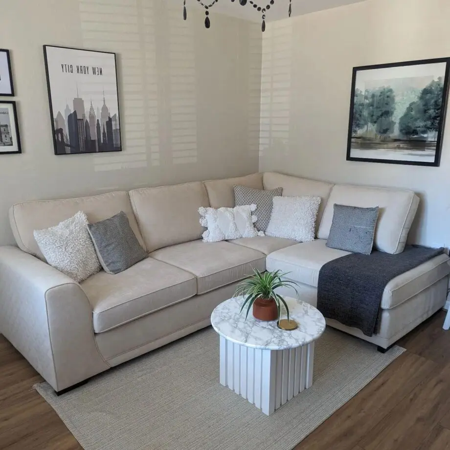 Beige & Cream Colour Corner 4x Seater Couch For Sale Now