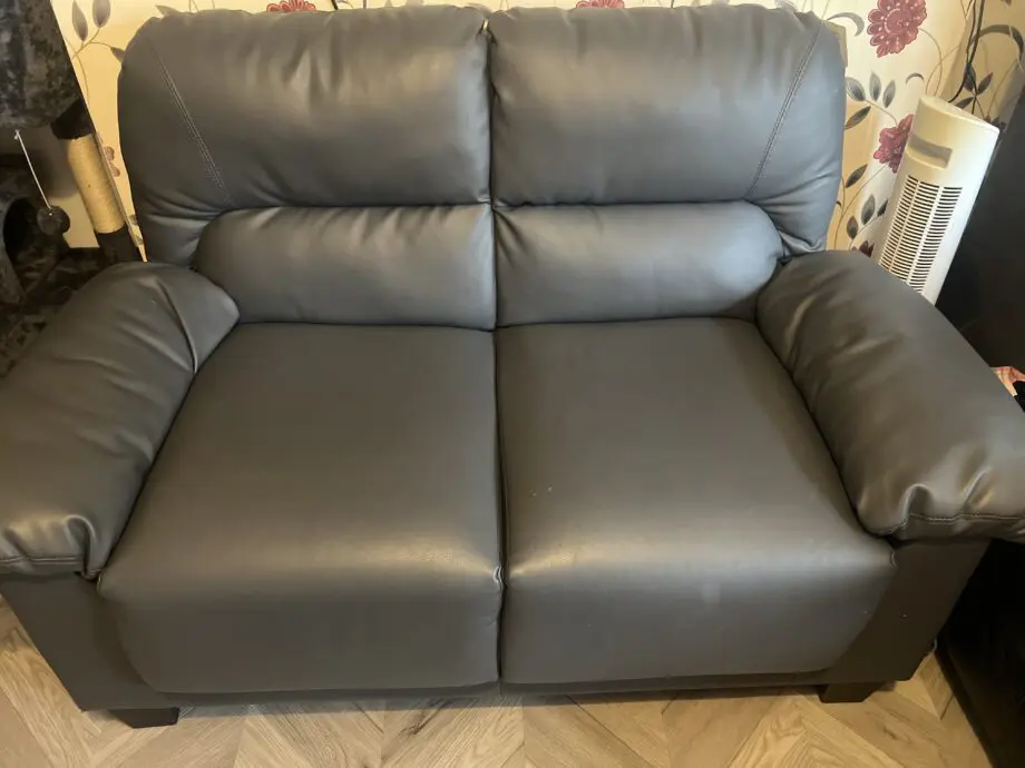 2 seater grey faux leather sofa