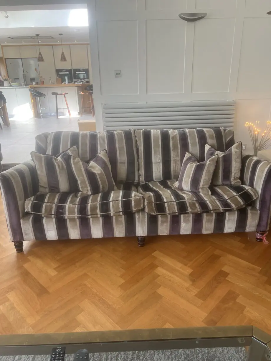 Large 2 seater stripy velvet sofa