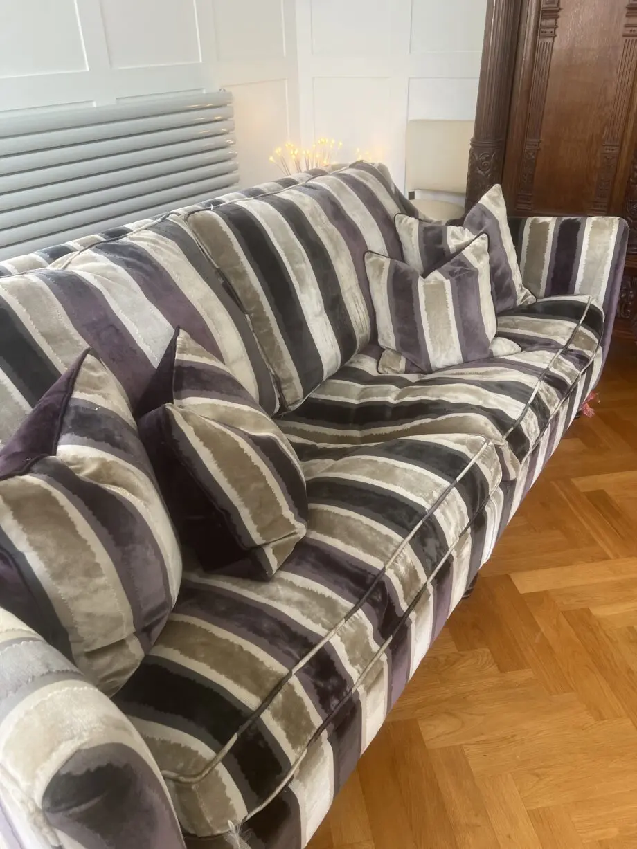 Large 2 seater stripy velvet sofa