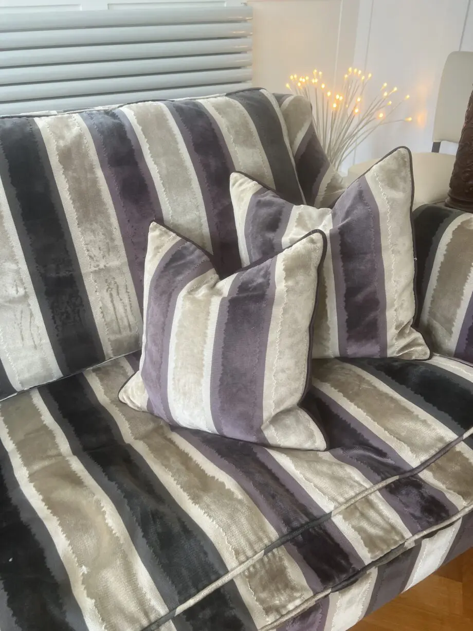 Large 2 seater stripy velvet sofa