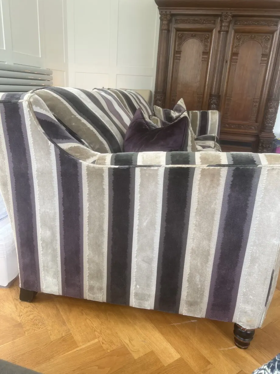 Large 2 seater stripy velvet sofa