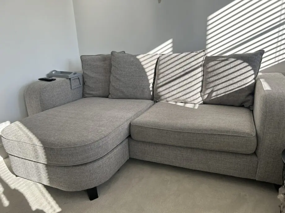 DFS Grey Corner Sofa and Footstool