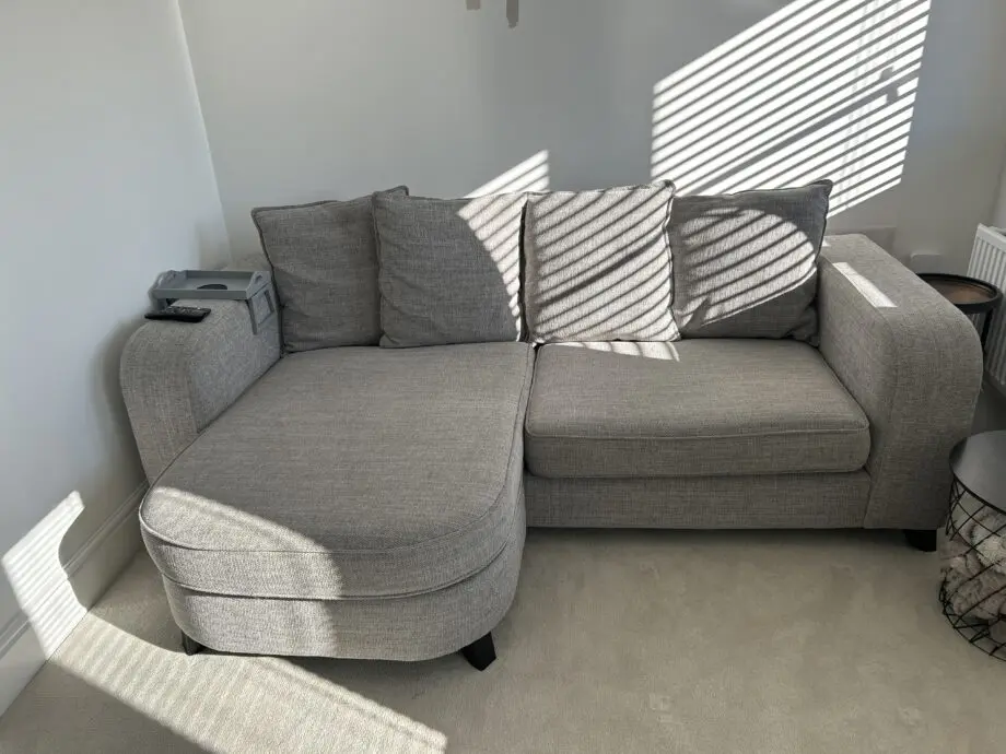 DFS Grey Corner Sofa and Footstool