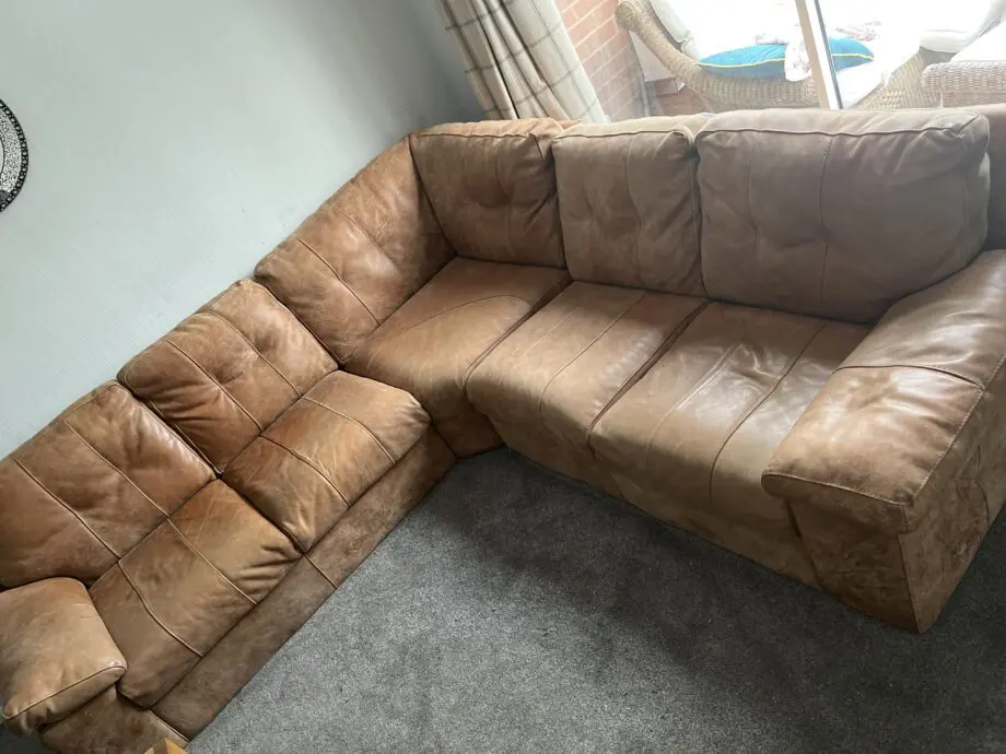 Leather Distressed tan / Caramel brown sofa