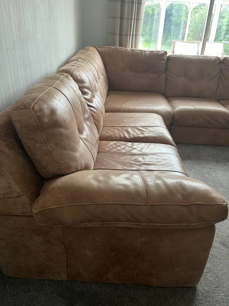 Leather Distressed tan / Caramel brown sofa