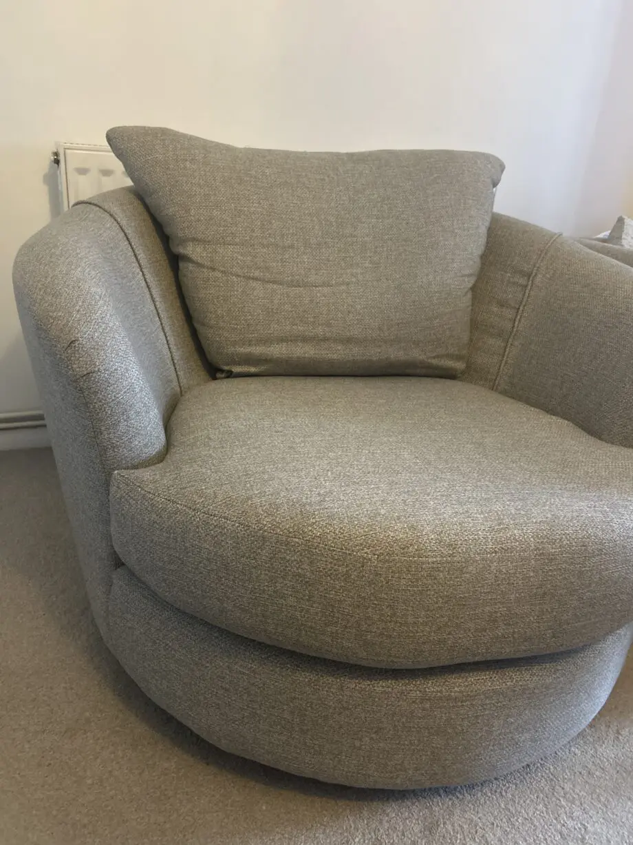 Dfs grey corner sofa, footstall and spinny chair
