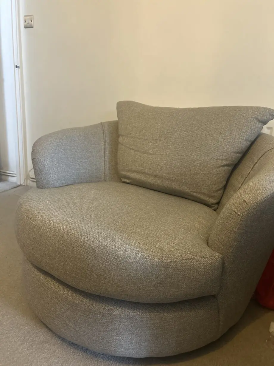 Dfs grey corner sofa, footstall and spinny chair