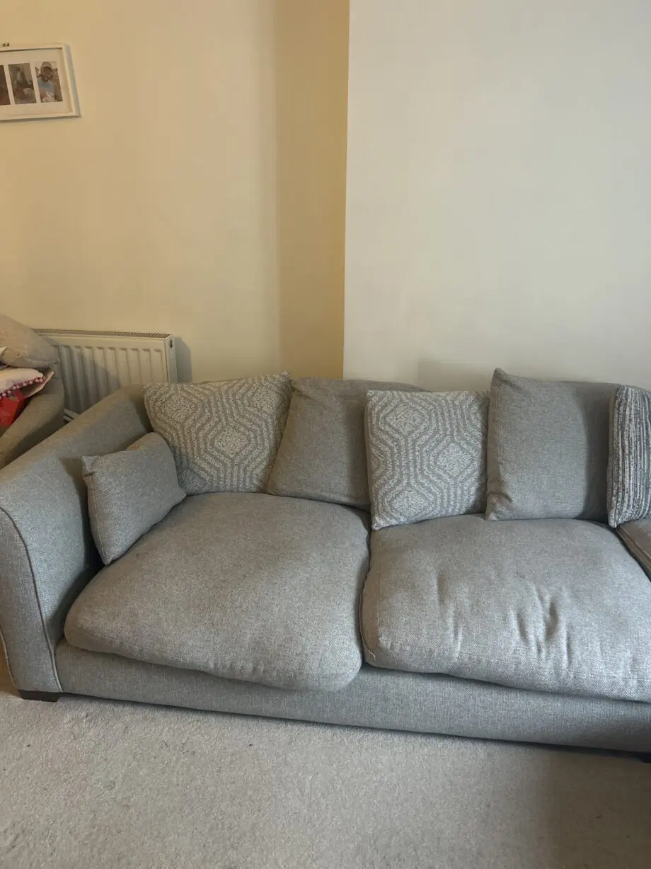 Dfs grey corner sofa, footstall and spinny chair