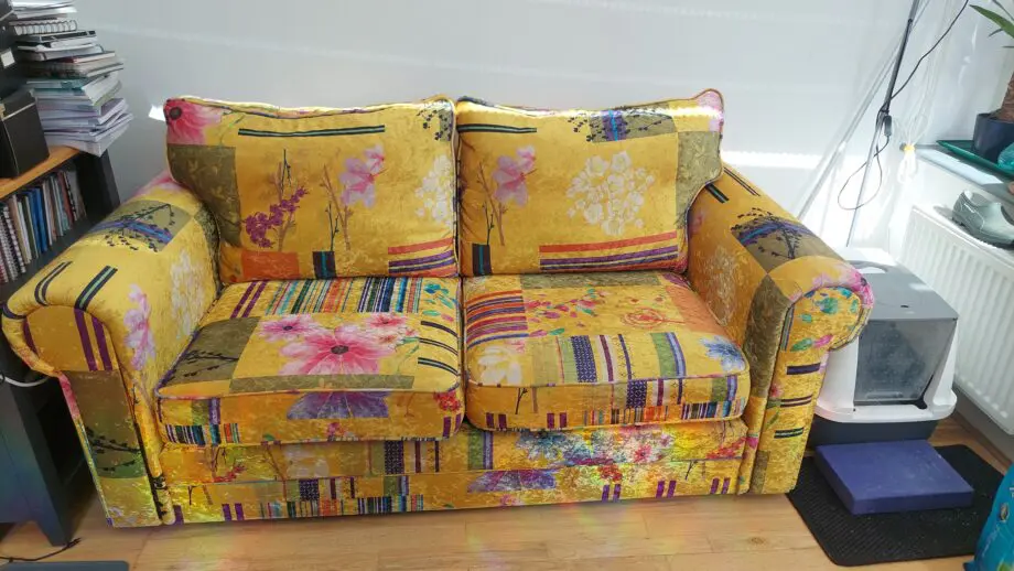 Three seater yellow patchwork
