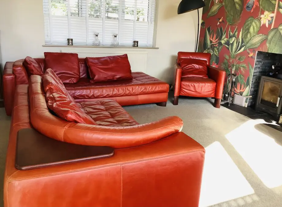 Stunning Natuzzi Oxblood Red Leather Corner Suite and Armchair