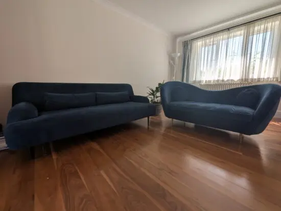 Made.com Sofa Set - Navy Blue Velvet - Kooper 2 Seater Sofa + Giselle 2 Seater Sofa: Good condition, Well maintained