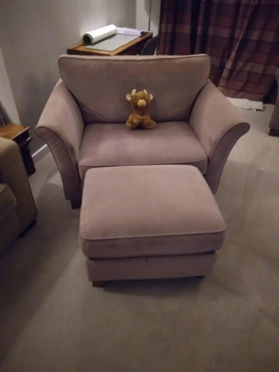 Dusty Pink Loveseat, Armchair and Pouffe from Next