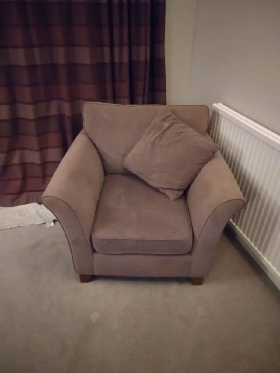 Dusty Pink Loveseat, Armchair and Pouffe from Next