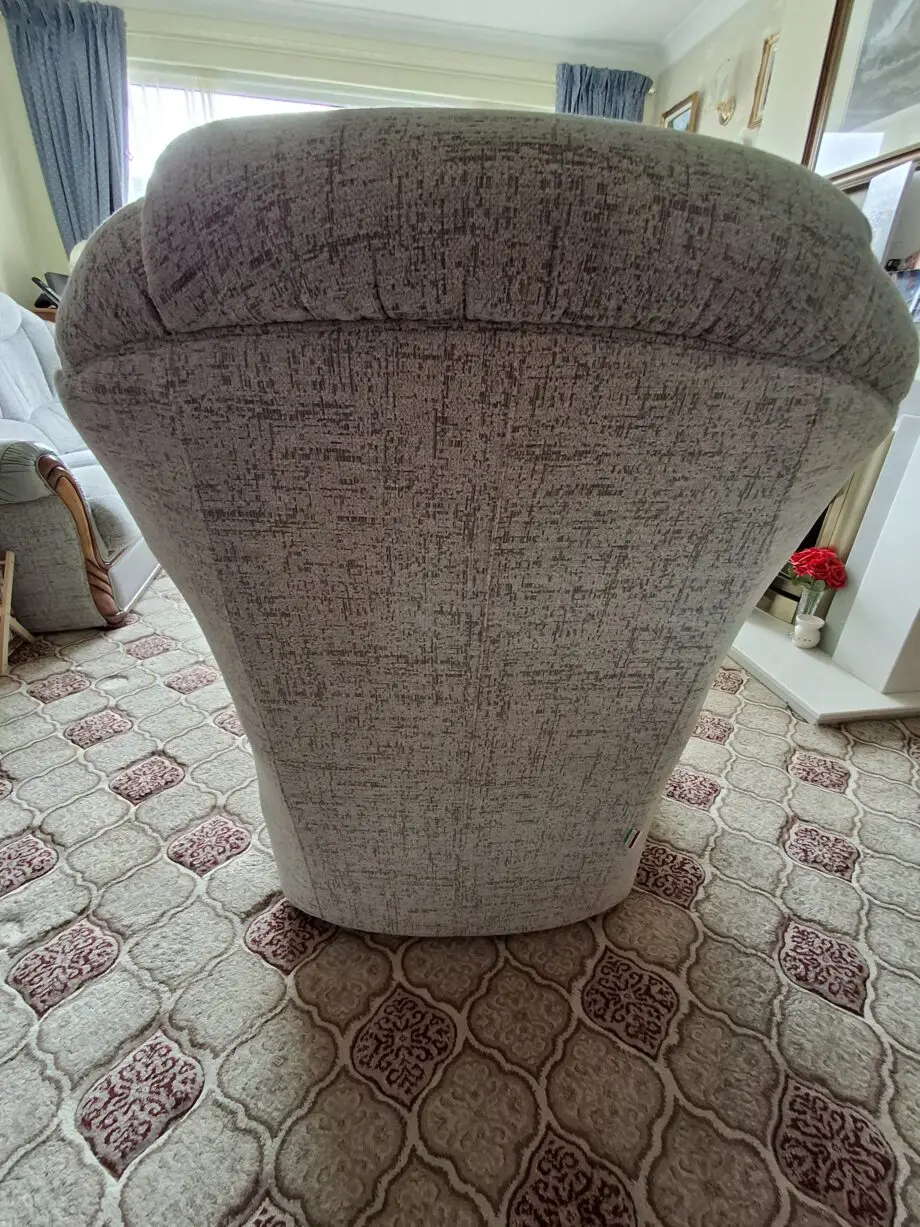 Grey, fabric and Italian leather, three seater settee and chair