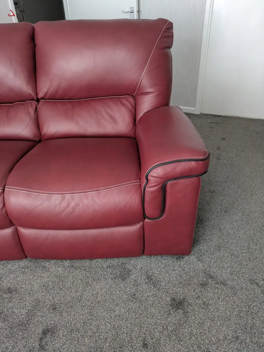 Large 2 x 2 seater leather sofas in red wine