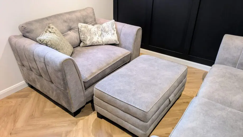 Furniture Village Silver sofa set with footstall