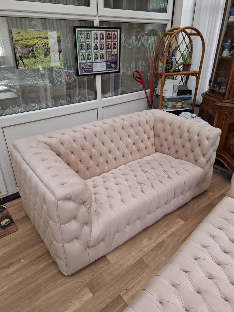 Fishpools cream velvet Chesterfield 2 seater sofa
